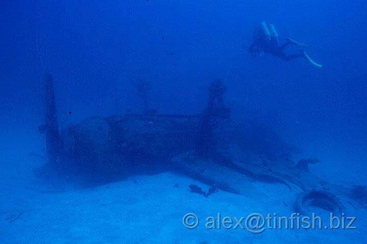 Helldiver Seabed 2.jpg - Upside down Helldiver - on the seabed at 55m towards the bow of Saratoga